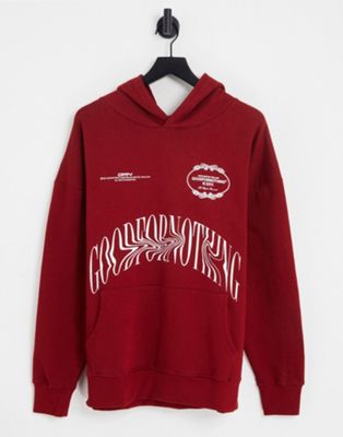 Good For Nothing oversized hoodie in burgundy with distorted logo print Good For Nothing