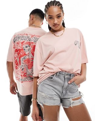 ASOS DESIGN unisex oversized licensed band tee in washed pink with Grateful Dead graphics ASOS DESIGN