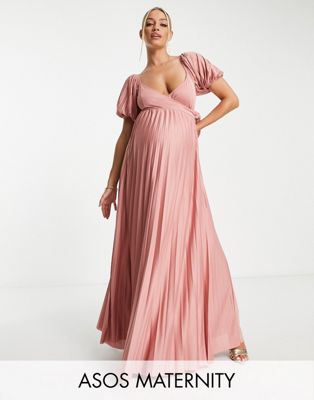 Розовое платье макси с объемными рукавами и запахом ASOS DESIGN Maternity ASOS Maternity