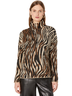 Call Of The Wild Mock Neck Jacquard Zebra Sweater Elliott Lauren