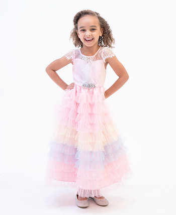 Многоярусное праздничное платье с короткими рукавами и эффектом омбре для маленьких девочек Rare Editions