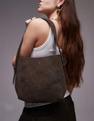 Mango suede adjustable strap shoulder bag in brown Mango