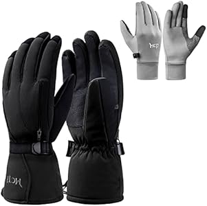 MCTi Mens Ski Gloves MC1605 One Pair(Black, X-Large) Thin Glove Liner MC-1706 One Pair(Gray, Large) MCTi