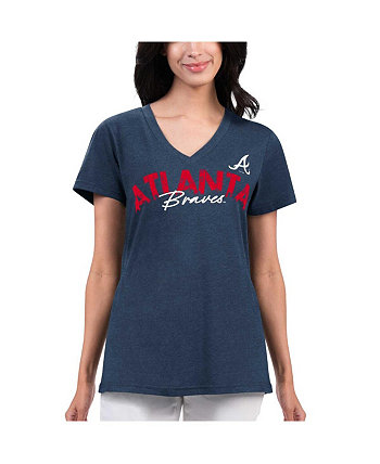 Женская темно-синяя потертая футболка с v-образным вырезом Atlanta Braves Key Move G-III