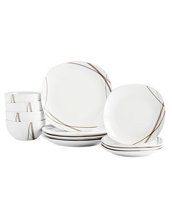 Набор столовой посуды Curves Square из 12 предметов, сервиз на 4 персоны Tabletops Unlimited