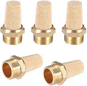 uxcell Brass Exhaust Muffler, G3/8 Male Thread 45/64" Hex Sintered Air Pneumatic Bronze Muffler with Brass Body Protruding 2pcs Uxcell