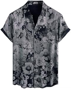 Mens Hawaiian Shirt Short Sleeve Button Down Tropical Shirts Casual Floral Summer Beach Shirt JOTOOK