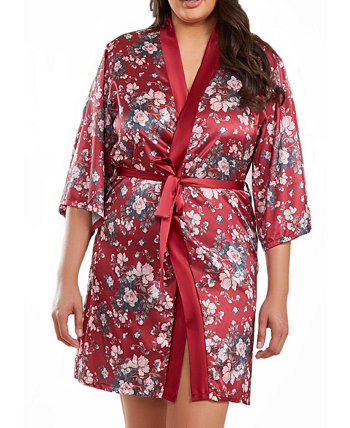 Jenna Plus Size Контрастный атласный халат с цветочным принтом и поясом на завязках, 1 предмет ICollection