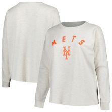 Women's Profile Oatmeal New York Mets Plus Size French Terry Pullover Sweatshirt Profile