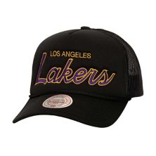 Men's Mitchell & Ness Black Los Angeles Lakers Script Sidepatch Trucker Adjustable Hat Mitchell & Ness