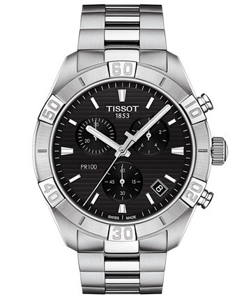 Мужские швейцарские часы с хронографом PR 100 Sport из нержавеющей стали с браслетом 44 мм Tissot