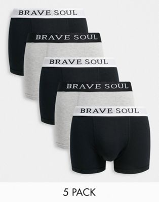 Комплект из 5 боксеров Brave Soul в черном и сером цвете Brave Soul