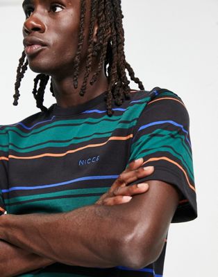 Nicce ferndale stripe T-shirt in off green Nicce