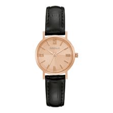 Caravelle by Bulova Women's Rose-Tone Stainless Steel Black Leather Strap Watch - 44L259 Caravelle