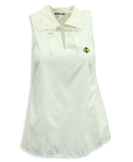 Anna Sui Bee Sleeveless Shirt Top In White Cotton Anna Sui