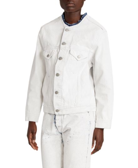 Джинсовая куртка без воротника с ручной росписью Bianchetto Maison Margiela