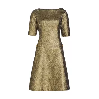 Расклешенное жаккардовое платье цвета металлик Teri Jon
