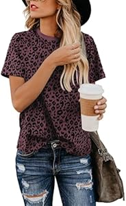 Blooming Jelly Womens Leopard Print Tops Short Sleeve Round Neck Casual T Shirts Tees Blooming Jelly