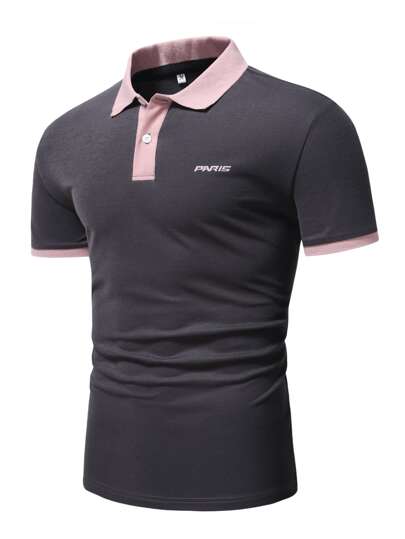 ROMWE для мужчины Рубашка-поло с буквой и контрастной отделкой ROMWE