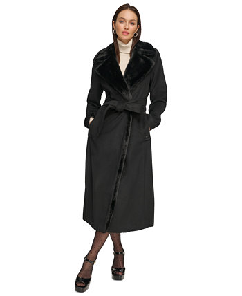 Dkny single-breasted faux-fur discount shawl collar coat