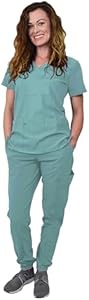 Green Town Scrubs for Women Scrub Set - Jogger Pant and V-Neck Top Green Town