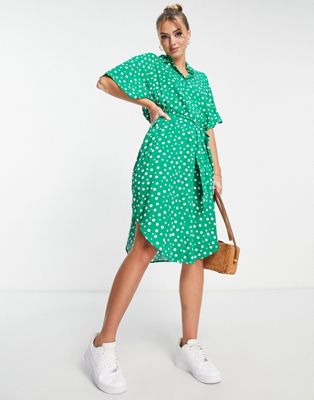 Зеленое платье-рубашка с короткими рукавами Monki Monki