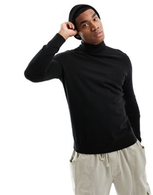 Черный вязаный свитер с высоким воротником Selected Homme Selected