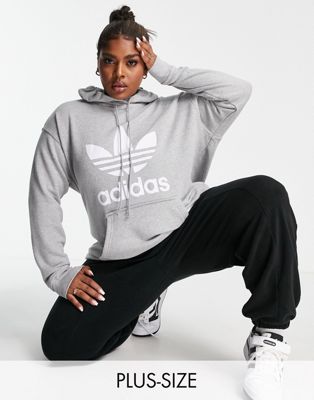Худи серого цвета с крупным логотипом Originals Plus adicolor Adidas