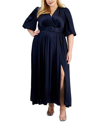 Атласное платье макси больших размеров с поясом и воротником-стойкой Taylor