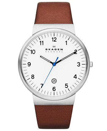 Мужские часы с коричневым кожаным ремешком 40 мм SKW6082 Skagen