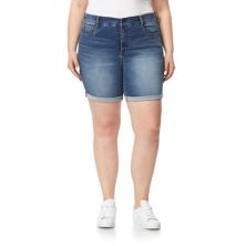 Juniors' Plus Size WallFlower Irresistible High-Rise Exposed Button Midi Shorts WallFlower