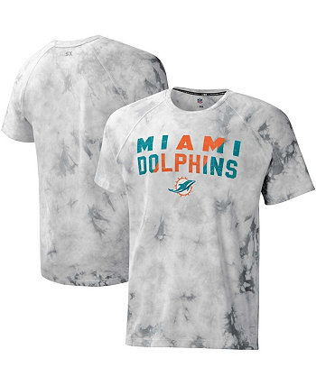 Мужская серая футболка Miami Dolphins Resolution Tie-Dye с регланами MSX by Michael Strahan