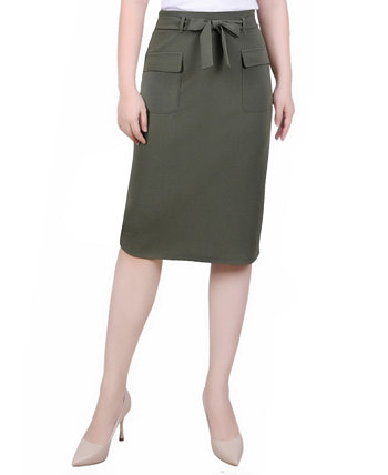 Узкая креповая юбка Petite с поясом и поясом NY Collection
