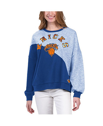 Women's Blue New York Knicks Benches Split Pullover Sweatshirt G-III