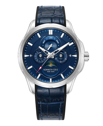 Мужские многофункциональные деловые спортивные часы из натуральной кожи синего цвета, 42 мм Kenneth Cole