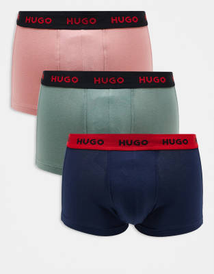 HUGO Bodywear 3-pack briefs in pink, blue and green with contrast waistbands Hugo Red