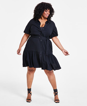 Trendy Plus Size Puff-Sleeve Tiered Mini Dress, Created for Macy's Nina Parker