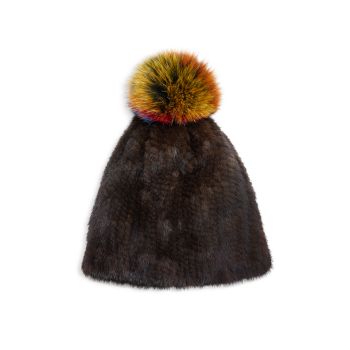 Джулия &amp; Stella for The Fur Salon Knitted Mink &amp; шапка с помпонами Fox The Fur Salon