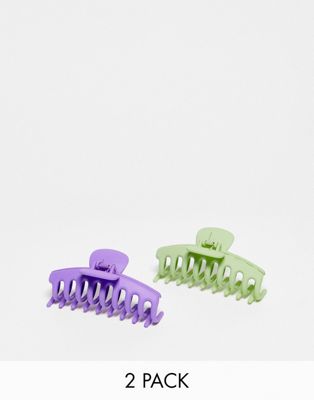 DesignB London, набор из 2 заколок для волос фиолетового и зеленого цветов. DesignB London