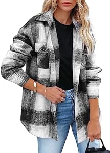 Женская Повседневная рубашка Beaully Flannel Plaid Shacket с длинным рукавом и карманами Beaully