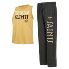 Women's Concepts Sport Black/Gold New Orleans Saints Muscle Tank Top & Pants Lounge Set Unbranded