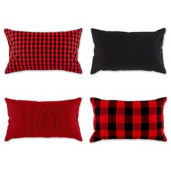 Set of 4 Red and Black Cotton Pillow Cover 20" Contemporary Home Living