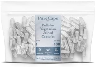 PureCaps USA - Empty Vegetarian Vegan Pullulan Pill Capsules (Капсулы) Size 1, 100 Empty Joined Pullulan Pills, Clear, Non-GMO Certified, SLS Free, Gluten Free, Preservative Free Pill Capsules PureCaps USA