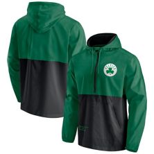 Men's Fanatics Branded Kelly Green/Black Boston Celtics Anorak Block Party Windbreaker Half-Zip Hoodie Jacket Fanatics