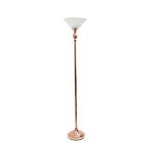 Торшер Elegant Designs 1 Light Torchiere с абажуром из мраморного белого стекла, розовое золото Elegant Designs