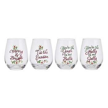 Pfaltzgraff Winterberry Sentiments Stemless Wine Glasses Set of 4 Pfaltzgraff