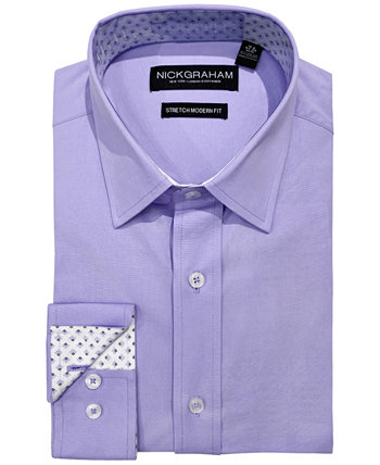 Мужская однотонная эластичная рубашка современного кроя с контрастной классической рубашкой Nick Graham