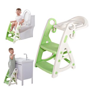 Morfone Potty Training Seat, Upgrade Toddler Toilet Seat with Step Stool, Ultimate Stability Potty Training Toilet, Adjustable Step & Seat Height Potty Seats for Toddlers Boys Girls(Green) Morfone