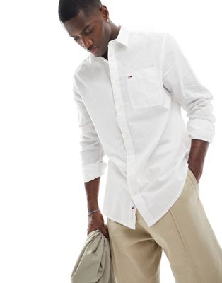 Tommy Jeans regular linen blend shirt in white Tommy Jeans