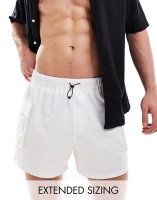 ASOS DESIGN swim shorts in short length with cargo pocket in gray ASOS DESIGN